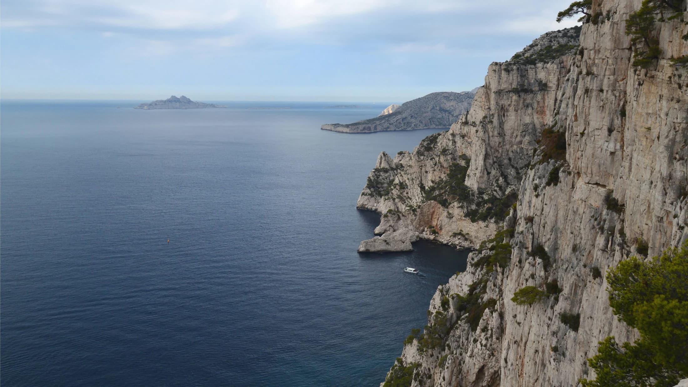 Limestone cliffs in the Calanques and the Mediterranean horizon