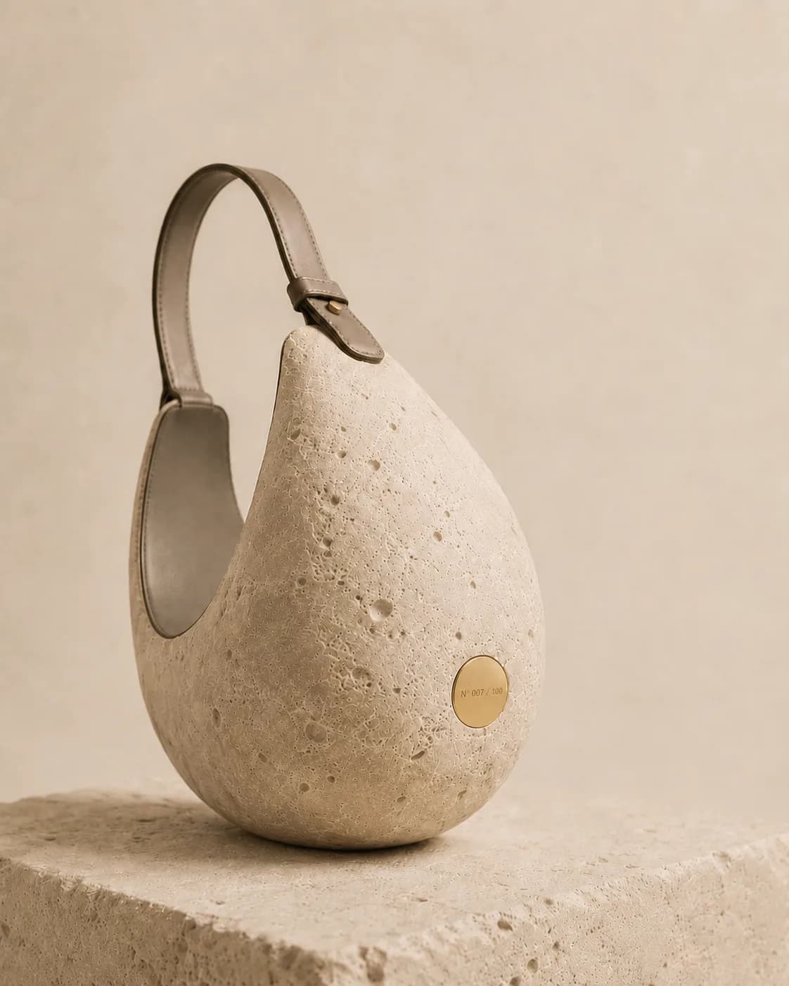 PORTALE, the brass disc engraved No. 007 / 100, set flush with the stone
